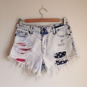 Distressed high rise American flag cut off shorts